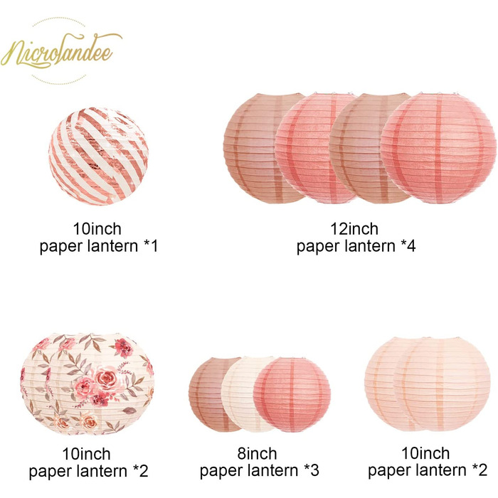 Паперові ліхтарики NICROLANDEE вінтажні 12 шт рожеві