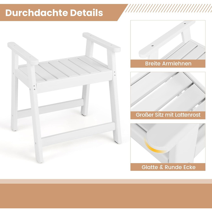 Лавка для душу Costway з полицею, коричнево-біла, 32,5x32,5x43,5 см. Макс. вантажопідйомність: 165 кг