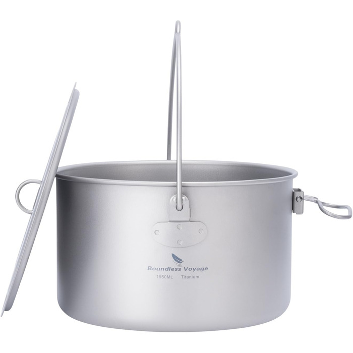 iBasingo 2.9L Титановий похідний казанок Titan з великою ємністю, туристична посудина для приготування їжі, легкий набір для кемпінгу, посуд для приготування їжі з складною ручкою, кухонні аксесуари для 1-3 осіб Ti2045C
