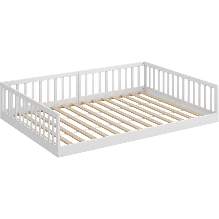 Ліжко дитяче CADANI Timi 2в1 Montessori 120x200 см з бортиками, ламелі, масив сосни, біле - 3 варіанти збірки, до 200 кг