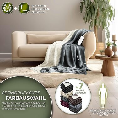 Електрична ковдра з таймером 200 x 180 см | 9 температурних режимів | Ковдра для ліжка та дивана | Електрична ковдра з цифровим дисплеєм (180x130 см, світло-сіра)