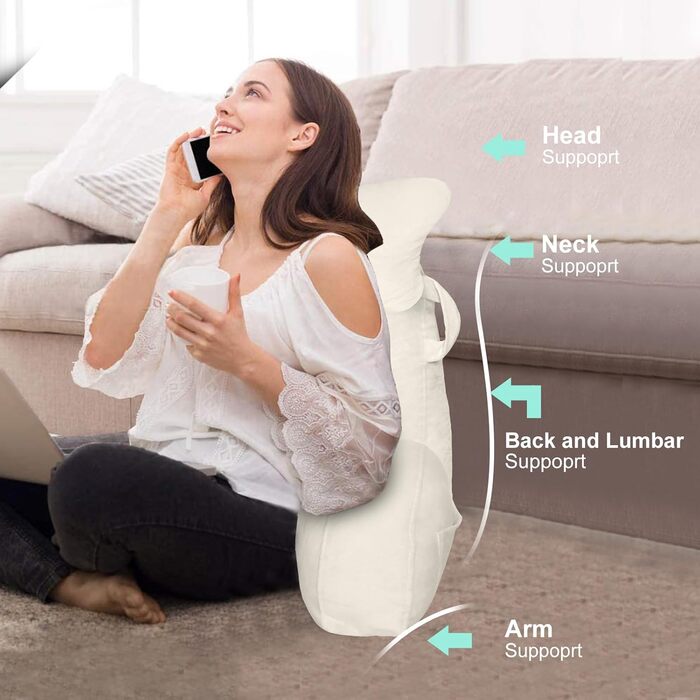 Лежак для читання в ліжко/крісло, подушка для спини з кишенями, для дорослих, для відпочинку, читання, перегляду телевізора, ігор (Бежевий)