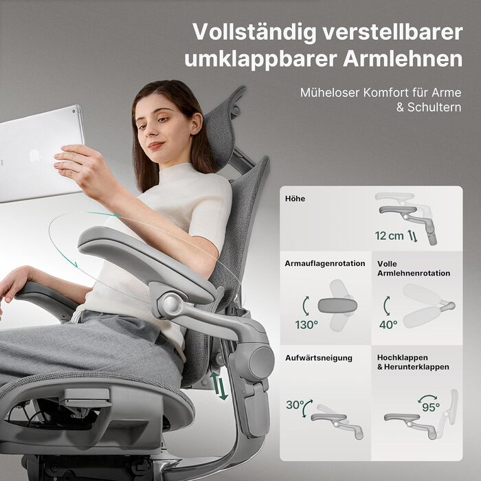 Офісний стіл HINOMI H2 Pro з ергономічною підтримкою попереку, регульованою підголівником та підлокітниками, до 150 кг, дихаюча сітка, поворотний крісло для дому та офісу, сірий