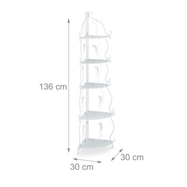 Relaxdays Біла металева кутова полиця з 5 полицями