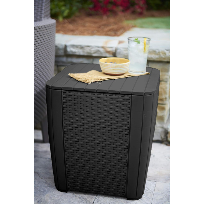 Садовий диван Allibert Victoria 2-місний ротанг сірий з подушками + садовий столик - вуличний, вологостійкий, 129x63x77 см