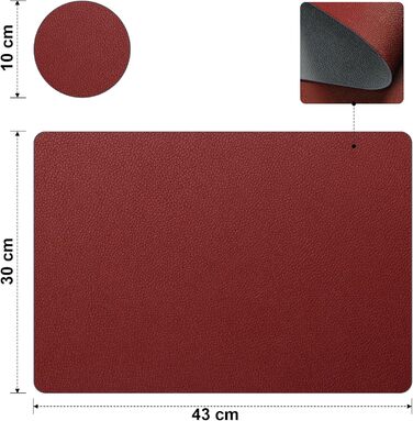 Набори підставки під тарілки, 6 шт, ефект шкіри, миючі, 43x30 см (червоний/сірий)