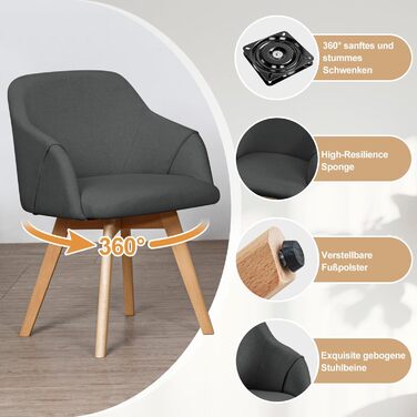 Обідні крісла Bekrvio (2 шт.) - обертаються, з підлокітниками, жовті, сірі, дерев'яні