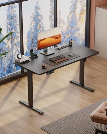 Регульований стіл з підняттям USB-портами та розеткою, 100 x 60 см. Електричний стіл, комп'ютерний стіл з пам'яттю 3-ох функцій, білий колір (чорний, 100 x 60 см)