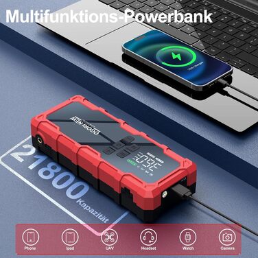 Powerbank для авто Starthilfe 6000A з компресором та LED-ліхтариком, 12V, для 8L бензину/10L дизеля