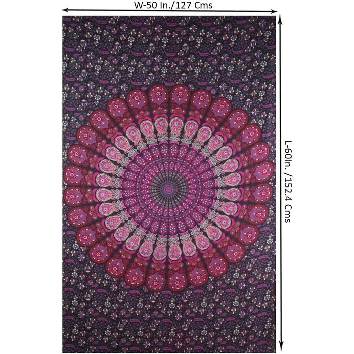 Настінний розпис Мандала психоделічний Павич гобелени Бірюзовий - - декоративна велика Мандала індійський настінний рушник богемний гобелен в стилі бохо Гоа для кімнат, спалень гобелени (пурпурно-рожевий, 127x152 см)