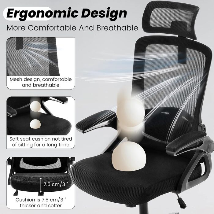 Ергономічне крісло для офісу Fizzin, комп'ютерне крісло з регульованою поперековою підтримкою, дихаюча сітчаста спинка, посилене сидіння, зручне крісло для дому та офісу (Рожевий) (Чорний)