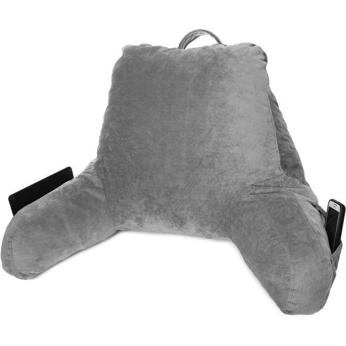 Подушка для читання Clara Clark з підлокітниками для дітей та дорослих – преміум подушка з піною з пам'яті для перегляду телевізора та сидіння в ліжку – сіра, середнього розміру