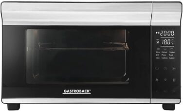 Міні-піч GASTROBACK Bake & Grill з конвекцією, 26 л, 5 функцій, Cool Touch, камінь для піци, дека, решітка, шампур