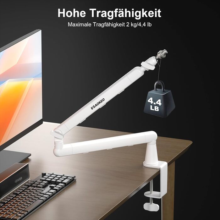 Стійка для мікрофона Aokeo AK-55 для столу, біла - для Yeti, Snowball, HyperX, Elgato