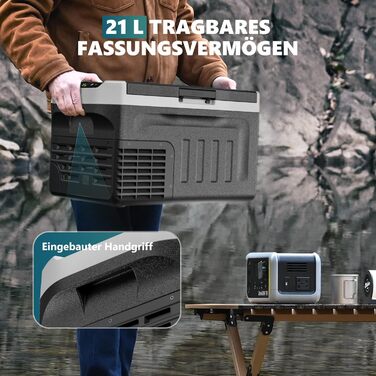 EUHOMY Холодильник компресорний 21L -20℃~20℃, 12/24V DC, 220-240V AC, з керуванням через додаток, для кемпінгу, подорожей, вантажівок, дому