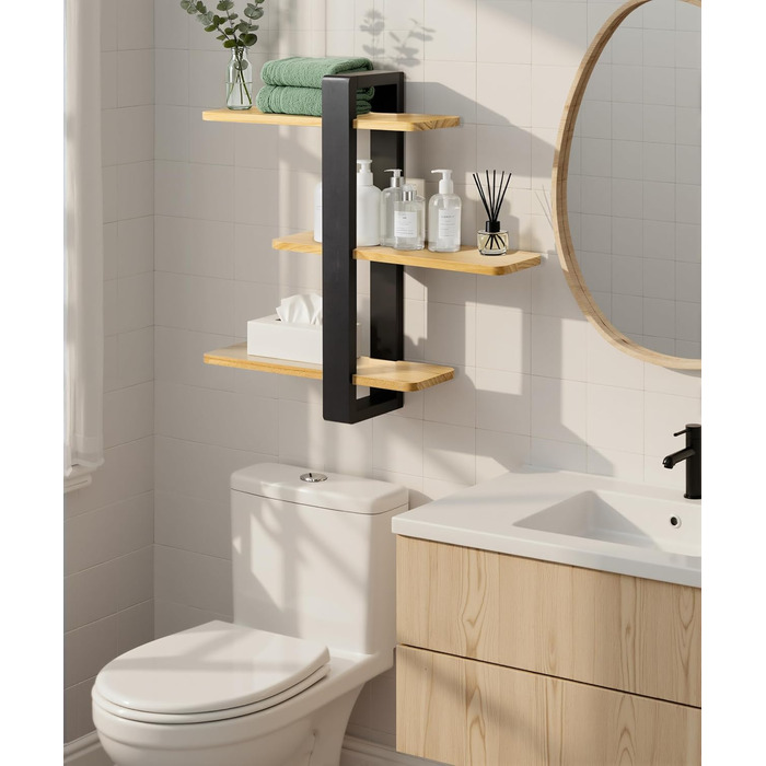 Полиця настінна дерев'яна SUMGAR, плаваюча, 3-ярусна, 50x58 см, чорно-дерев'яна, для вітальні, спальні