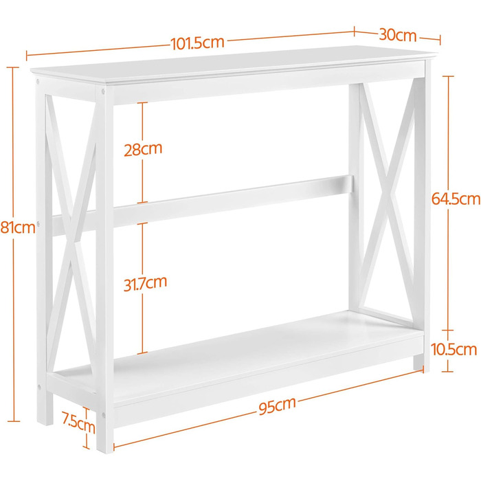 Консольний стіл Yaheetech, Стіл для передпокою з полицею, 101.5 x 30 x 81 см, Дерево, Скандинавський дизайн, Білий