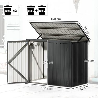 Ящик для сміттєвих баків на 2 баки із замком, прихований контейнер для сміття з відкидною кришкою, темно-сірий