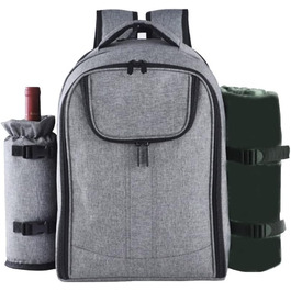 Набір для пікніка на 4 особи з термосумкою, відкидним тримачем для пляшок/вина, водонепроникним пледом та відділенням для столових приборів