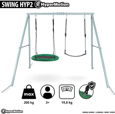 Гойдалка-гніздо для саду HyperMotion Storchennest з А-рамою, 2 місця, 150 кг, зелено-сіра (HYP1)