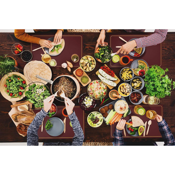 Підставки під тарілки Leder Platzsets, бордові, 6 шт., миючі, водонепроникні, для дому, кухні, на вулицю