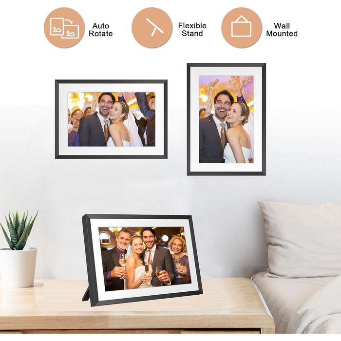 Цифровий фоторамка Frameo з Wi-Fi, 10.1 дюйма, 32GB, сенсорний екран, автоповорот, чорний