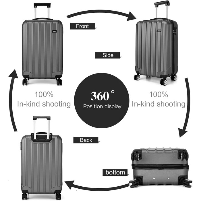 Чохол-валіза на колесах KONO з 4 колесами, валіза для подорожей, багаж (Рожевий, комплект) (Сірий, M (56см - 40л))