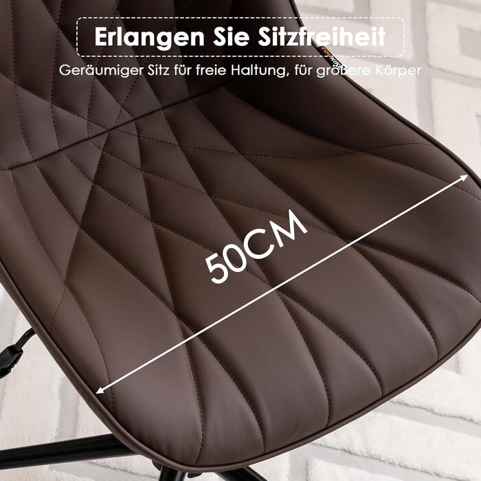 Офісний стілець YOUTASTE з візерунком листя, ергономічний, регульований по висоті, з функцією гойдання, без підлокітників, шкіряний, для дому та офісу (колір: коричневий)