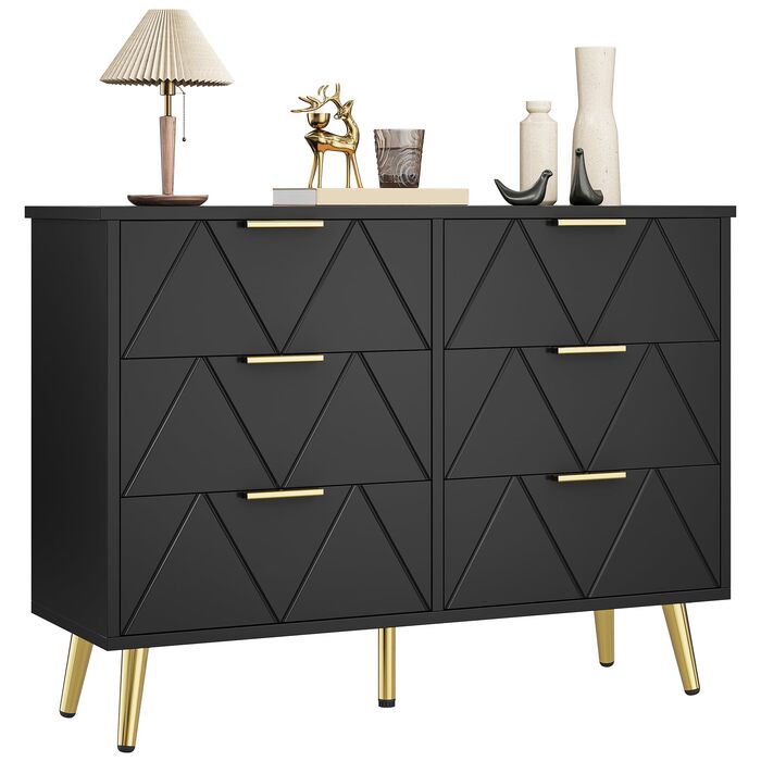 Комод YITAHOME для спальні: 6 шухляд, чорний, з дерева, для зберігання
