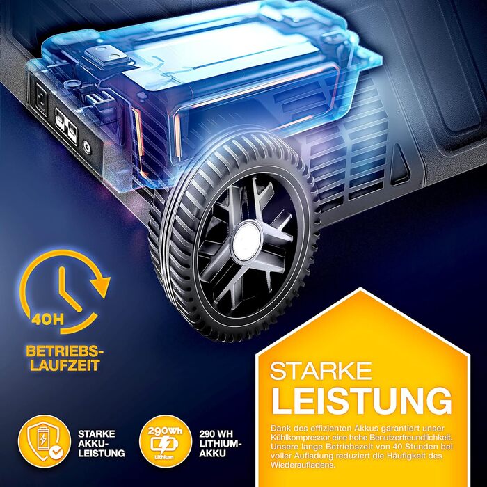 Автомобільний холодильник Tillvex Kompressor 40/50 л електричний з Wi-Fi та охолодженням до -20°C для авто, вантажівок, кемпінгу (12/24V, 230V, з акумулятором, чорний)