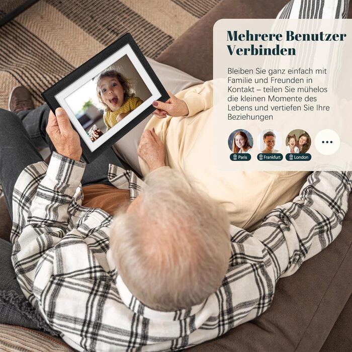 Frameo Цифровий фоторамка з Wi-Fi, 10.1 дюйма, горіх, 32GB, HD IPS сенсорний екран, відтворення фото/відео через додаток Frameo, подарунок для чоловіків та жінок