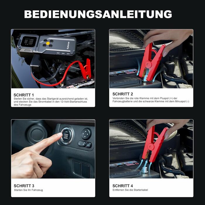 Powerbank Starthilfe 4000A: Зарядний пристрій для авто, SUV та мотоциклів з LED ліхтариком