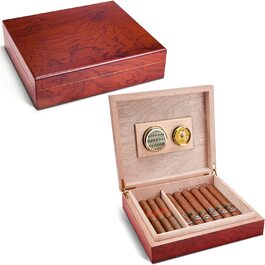 Дорожній хьюмідор для сигар cigarloong з кедра і вишні, з гігрометром і зволожувачем, вміщує до 15-20 сигар