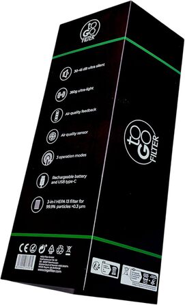 Портативний очисник повітря toGo Filter з акумулятором, компактний, для подорожей, авто, офісу. HEPA 13 фільтр, активне вугілля, для алергіків та астматиків, 15㎡