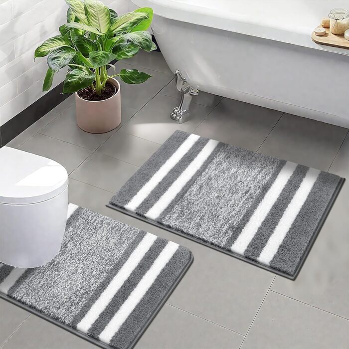 Набір килимків для ванної кімнати Pauwer, 2 шт., водопоглинаючі, антиковзаючі, машинне прання, 50x80 + 50x60 см, темно-сірий