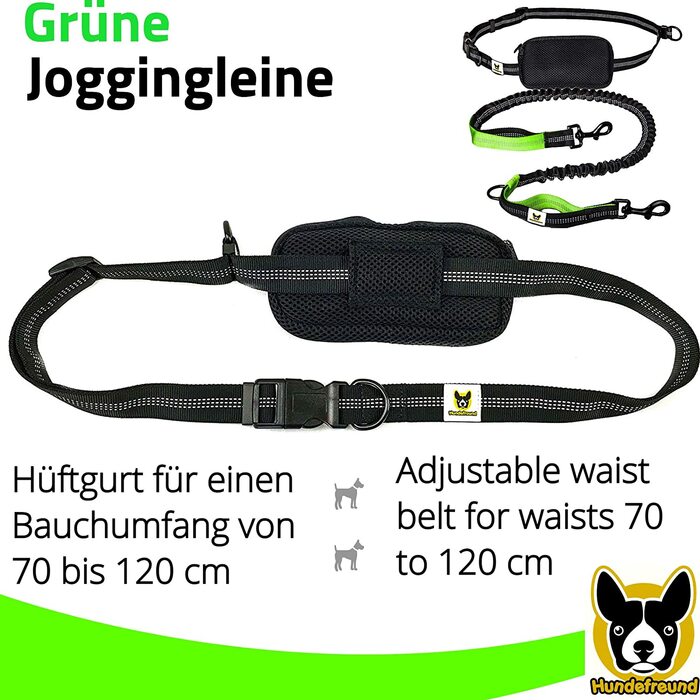 Повідець для бігу-еластичний і світловідбиваючий повідець для собак довжиною 120 см (розтягується до 200 см) з регульованим поясним ременем і поясний сумкою-ідеально підходить для бігу підтюпцем, прогулянок і піших прогулянок без допомоги рук