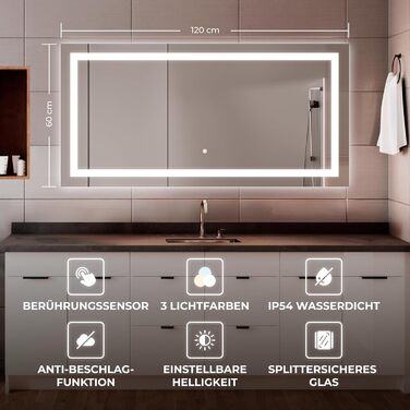 Дзеркало для ванної кімнати BR Bringer LED з підсвічуванням 60x80 см, антизапарник, диммування, 3 кольори світла, сенсорне управління, модель BRS102