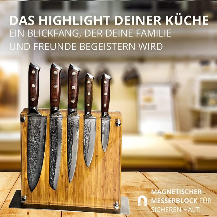 Набір кухонних ножів Stallion Damast з ручкою Ironwood - Японський дамаський сталь VG10, V-подібний край 10 градусів