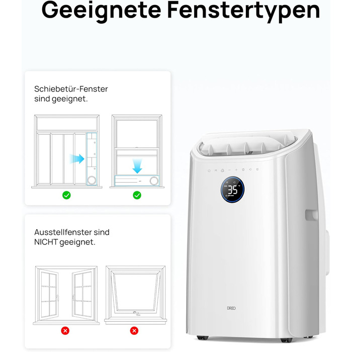 Мобільний кондиціонер Dreo 10000 BTU з охолодженням без дренажу, керуванням через додаток/голос/пульт, таймером 24 години та функцією вентилятора/зневожувача, AC515S