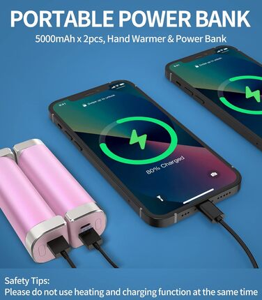 Електричні грілки для рук 5000mAh (2 шт.) - багаторазові, для активного відпочинку, зимовий подарунок для дітей, жінок та чоловіків (рожевий)