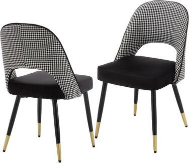 Чайр'юс: Набір з 2-х сучасних м'яких крісел з велюру для вітальні/кухні, без підлокітників, з металевим каркасом (Чорний)