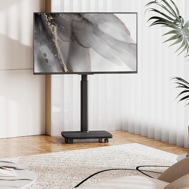 Підставка для телевізора на колесах з полицею, чорна, поворотна, регульована по висоті, VESA 400x400, для телевізорів 32-65 дюймів