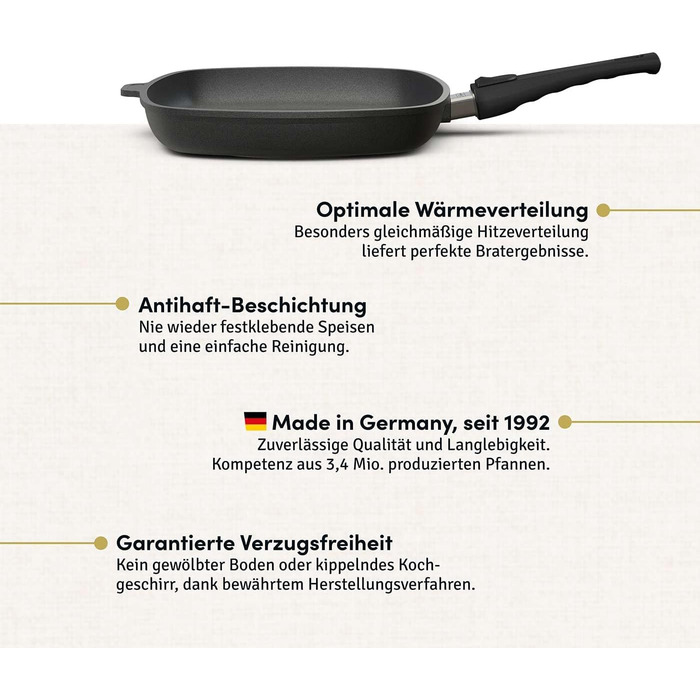 Сковорода Hoffmann для індукційних плит з кришкою 28 x 28 см, Made in Germany, для духовки до 250°C, антипригарне покриття, не деформується, площа приготування 23 x 23 см