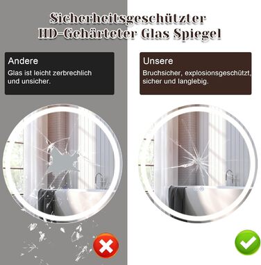 Дзеркало для ванної кімнати Mursche з підсвічуванням LED, 50x70 см, IP44, сенсорний вимикач, годинник, антизапарник, регулювання яскравості 3000K-6500K