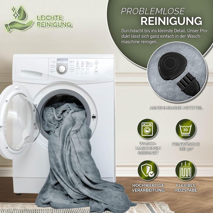 Електрична ковдра з таймером 200 x 180 см | 9 температурних режимів | Ковдра для ліжка та дивана | Електрична ковдра з цифровим дисплеєм (180x130 см, світло-сіра)