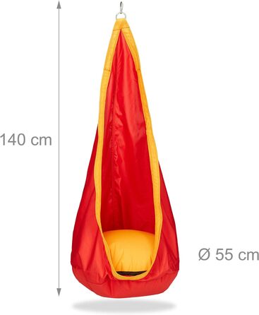 Підвісні печерні діти, міцна тканина, в приміщенні та на вулиці, 140x55 см, до 70 кг, підвісна сумка з вушком-гачком, оранжево-червоний, помаранчевий/червоний