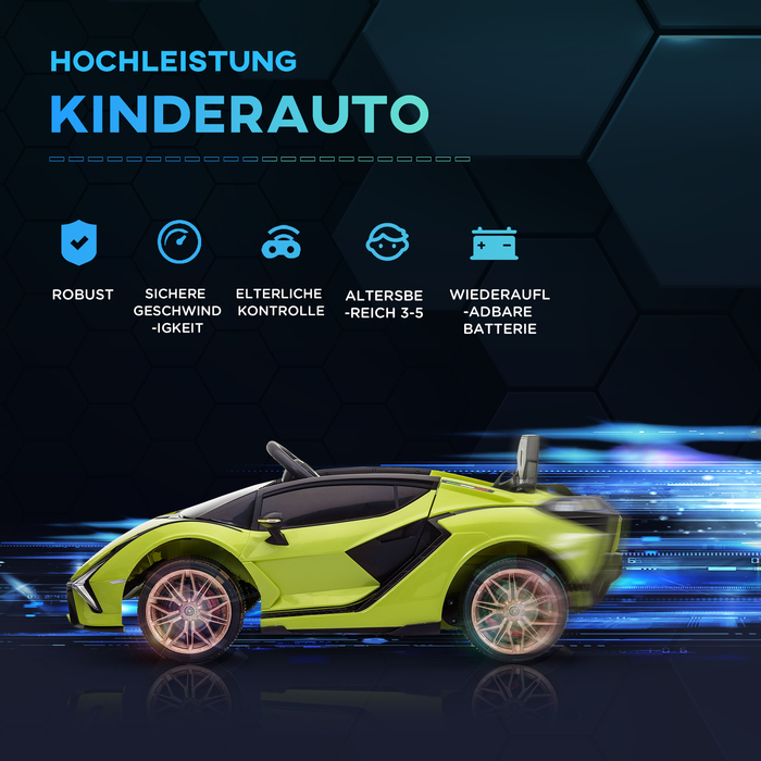 Дитячий електромобіль HOMCOM Lamborghini, 3-5 км/год, з дистанційним керуванням, для дітей 3-5 років, колір: зелений