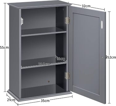 Настінний шкаф Yaheetech з однією дверцятами: для ванної, кухні, медичний, білий, 35x21x55 см