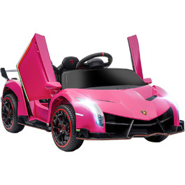 Дитячий електромобіль HOMCOM Lamborghini Veneno 12V з Bluetooth, музикою, пультом ДУ, для дітей 3-6 років, рожевий