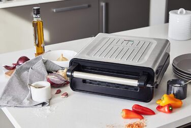 Контактний гриль George Foreman з антипригарним покриттям для приготування паніні та сендвічів [Без диму - 87% менше диму] Настільний гриль (знімні та придатні для миття в посудомийній машині пластини, температура 200°C, корпус з нержавіючої сталі) 28000-